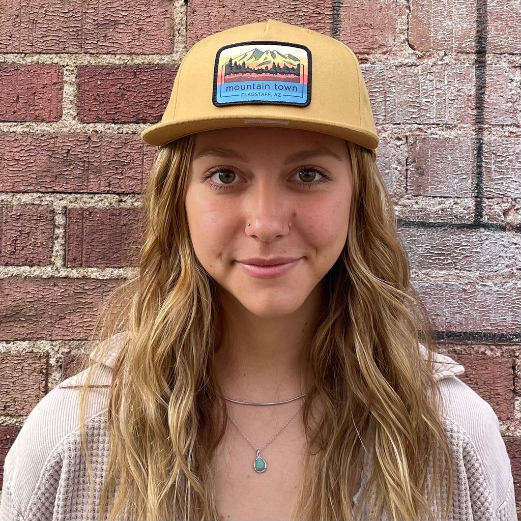 Capteur Mountain Town Multi Colored Patch Pinch Front 5-panel hat Biscuit