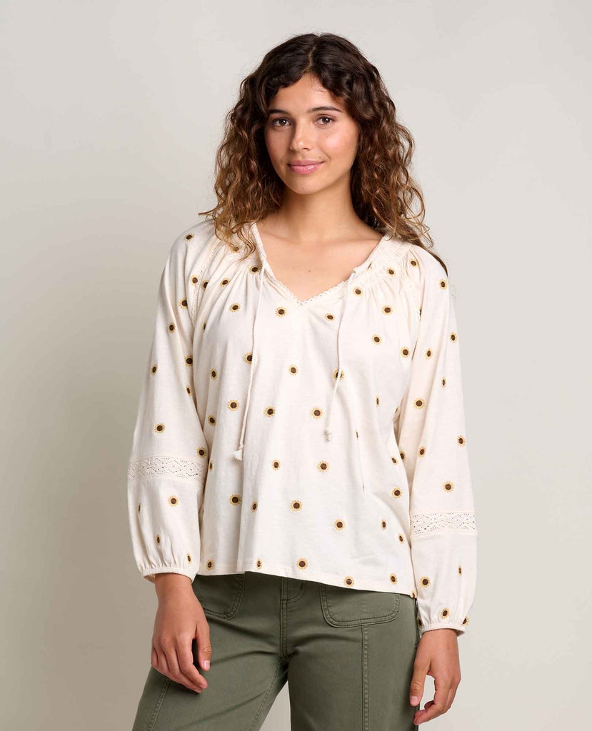 Toad&co Primo Ls Peasant Top Salt Sunflower Embroidery
