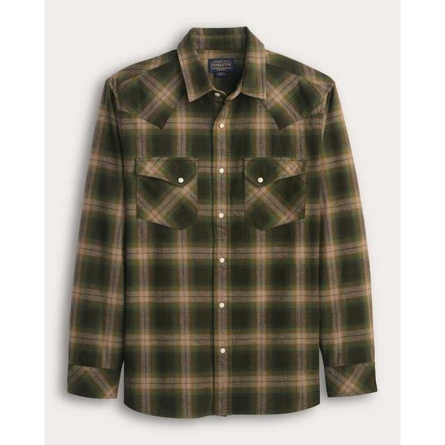 Pendleton Plaid Snap-front Wyatt Cotton Shirt Olive Multi